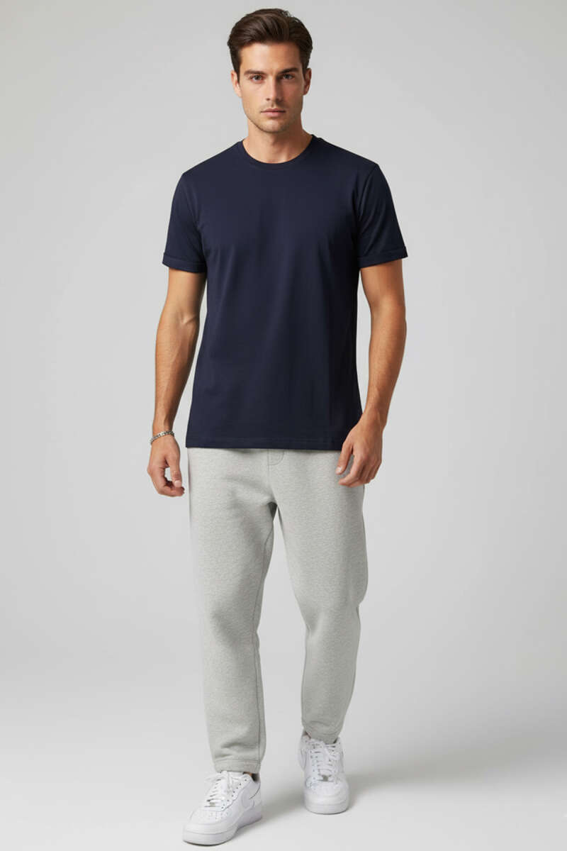 Kol Katlı Basic Erkek T-shirt Lacivert