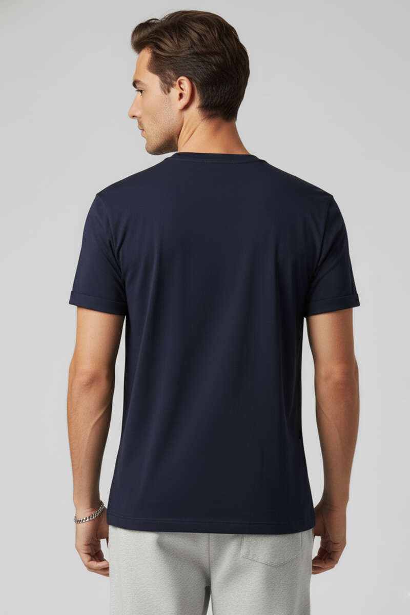 Kol Katlı Basic Erkek T-shirt Lacivert