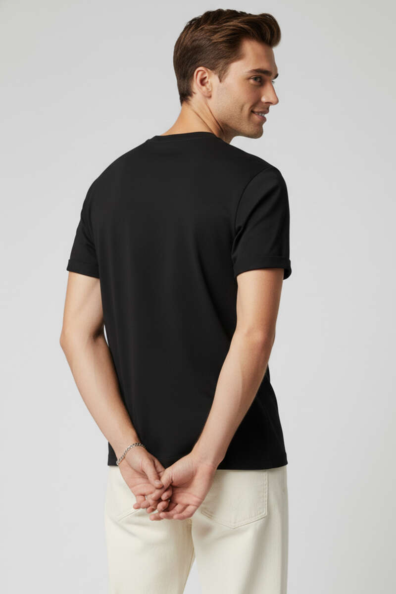 Kol Katlı Basic Erkek T-shirt Siyah