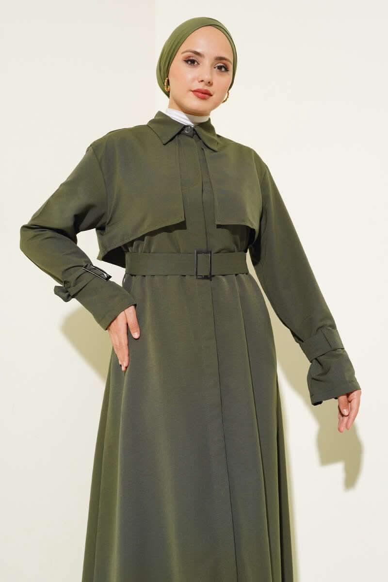 Kol Ve Bel Kuşaklı Uzun Trençkot