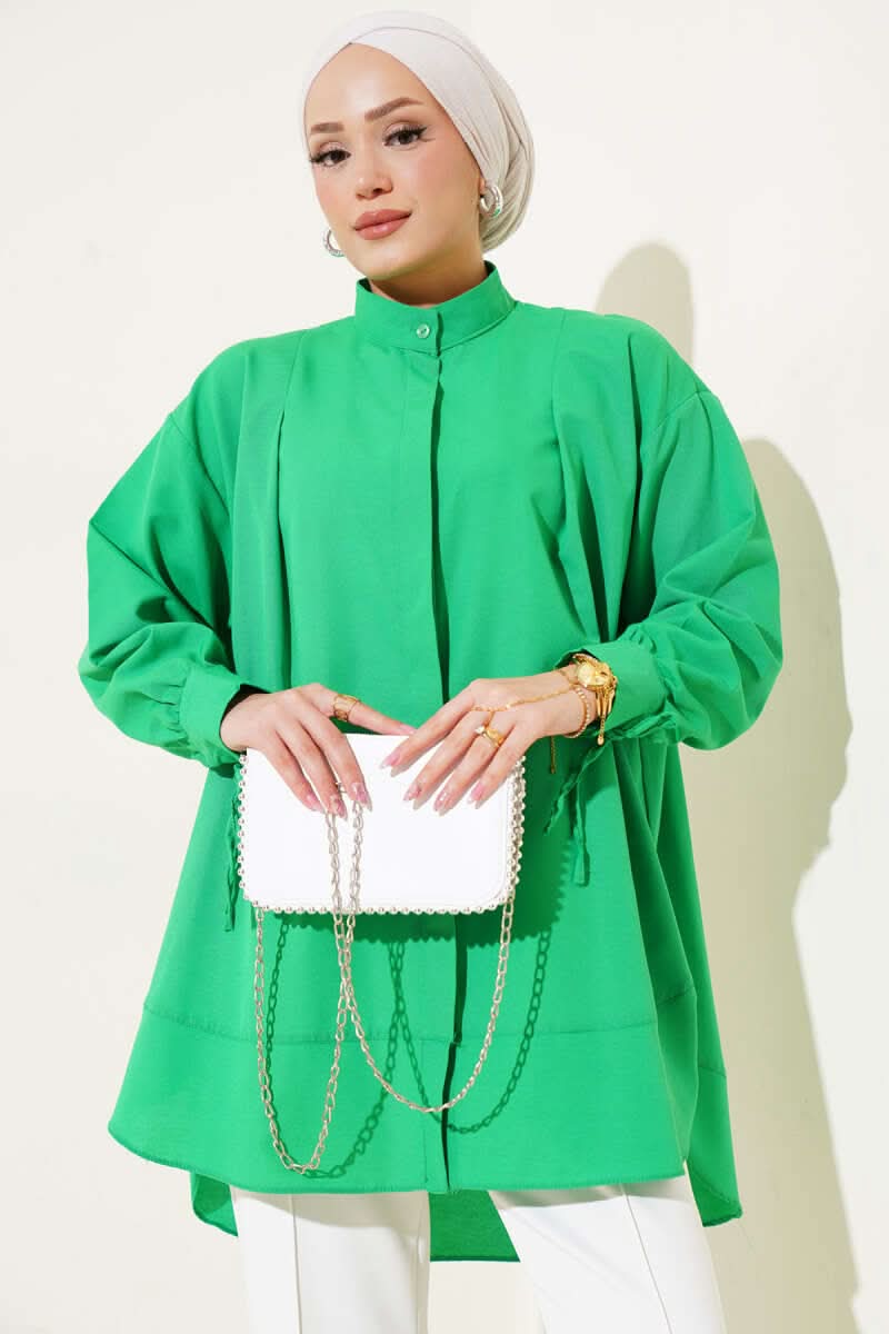 Tunic With Rope Ties And Slits On The Sleeve
