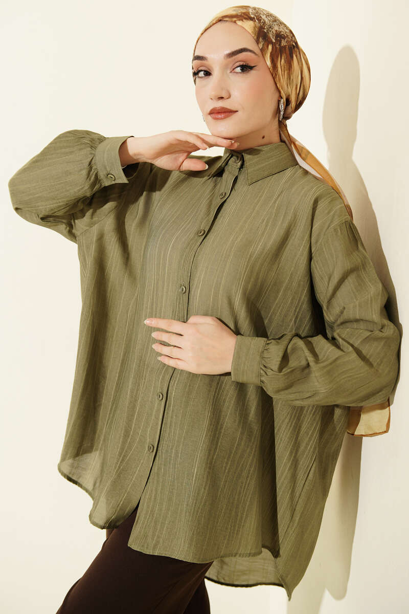Kraşlı Oversize Gömlek Haki