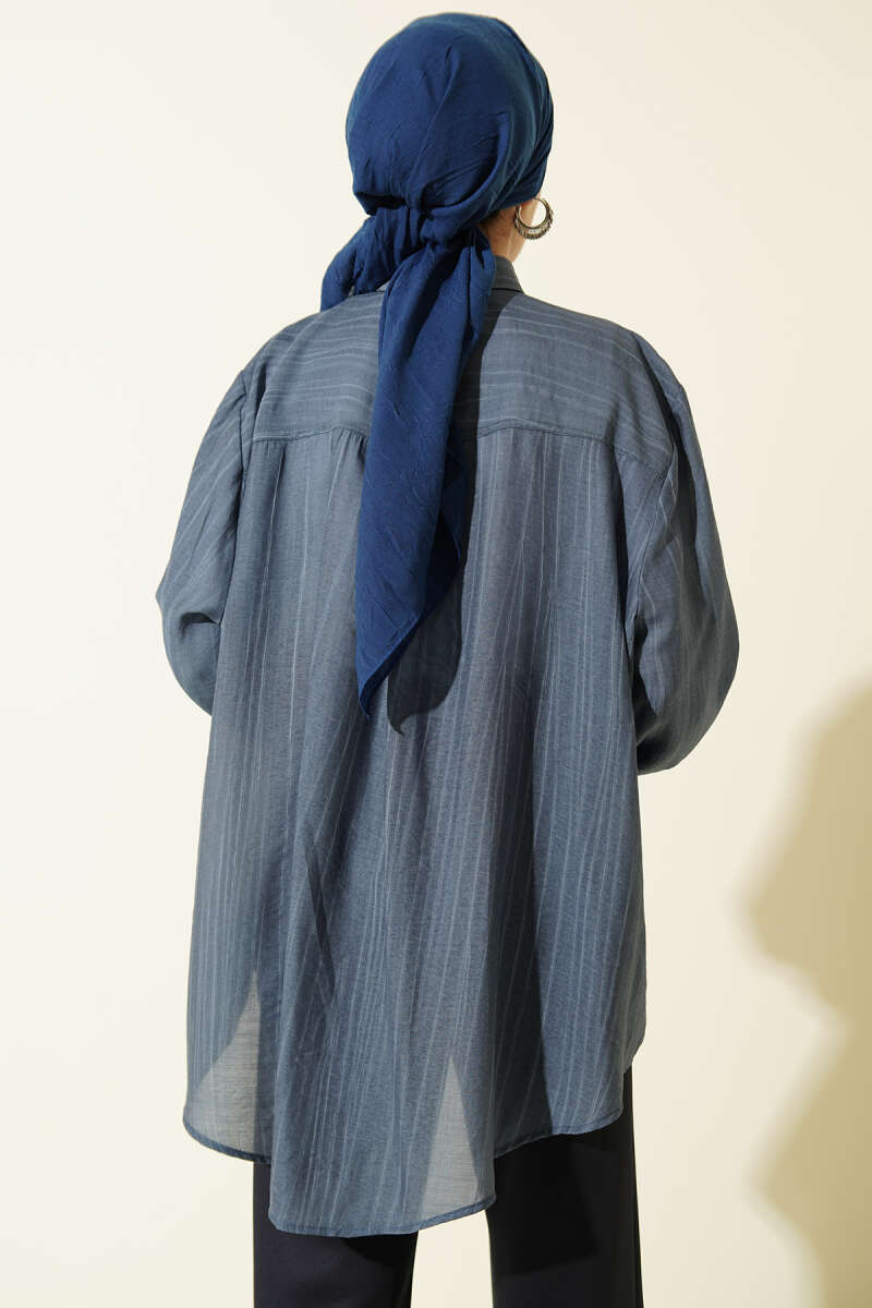 Kraşlı Oversize Gömlek İndigo