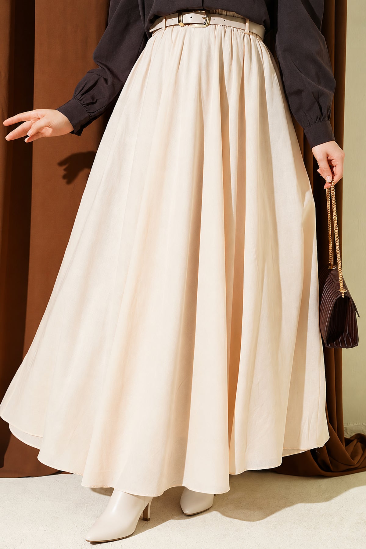 Jupe en voile avec ceinture élastiquée à la taille, marron amer