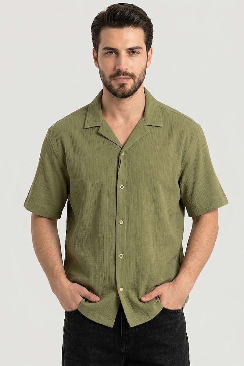 Krinkıl Oversize Erkek Gömlek Haki
