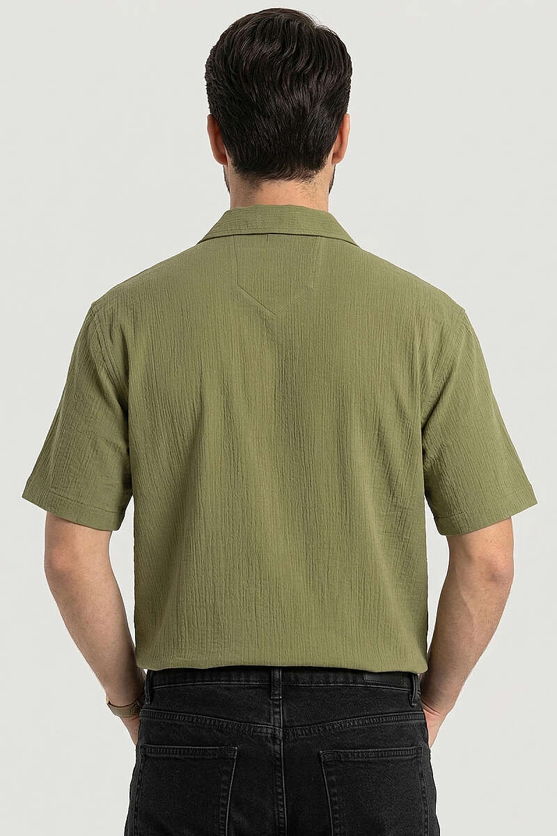 Krinkıl Oversize Erkek Gömlek Haki