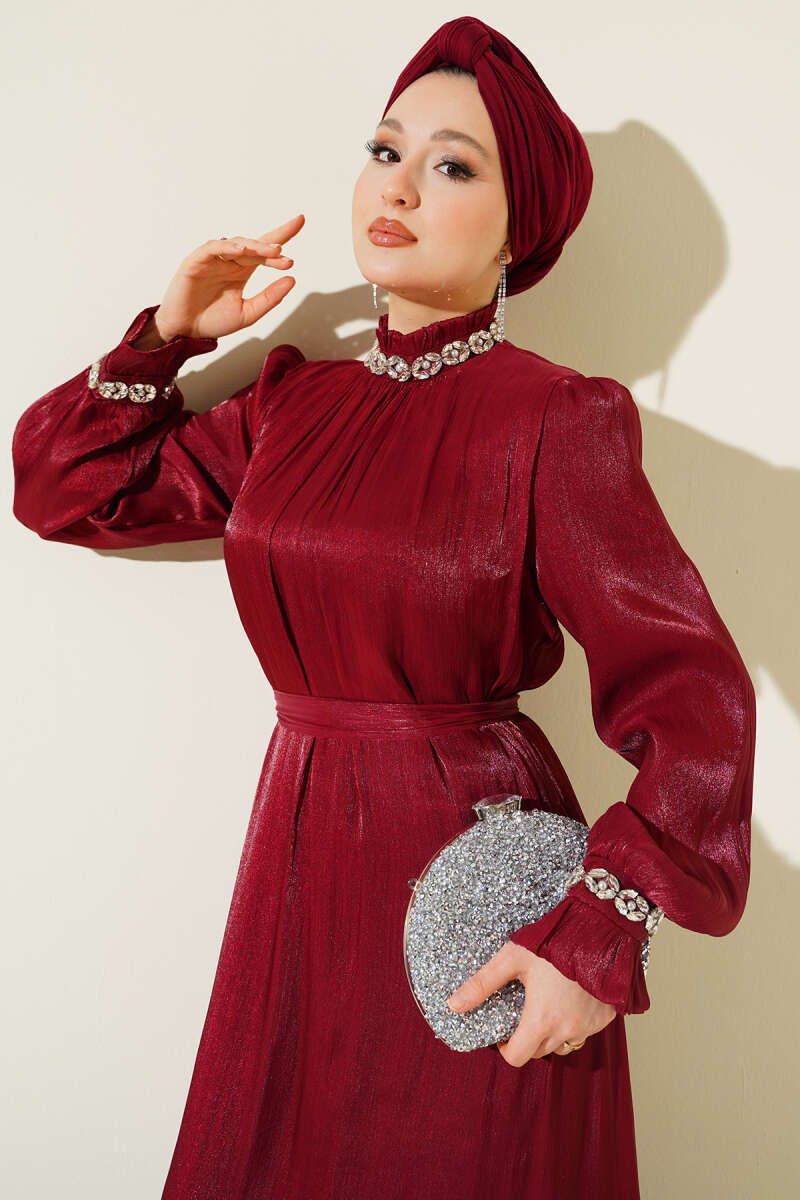 Kristal Taşlı Şifon Elbise