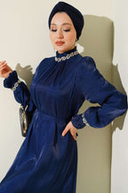 Kristal Taşlı Şifon Elbise