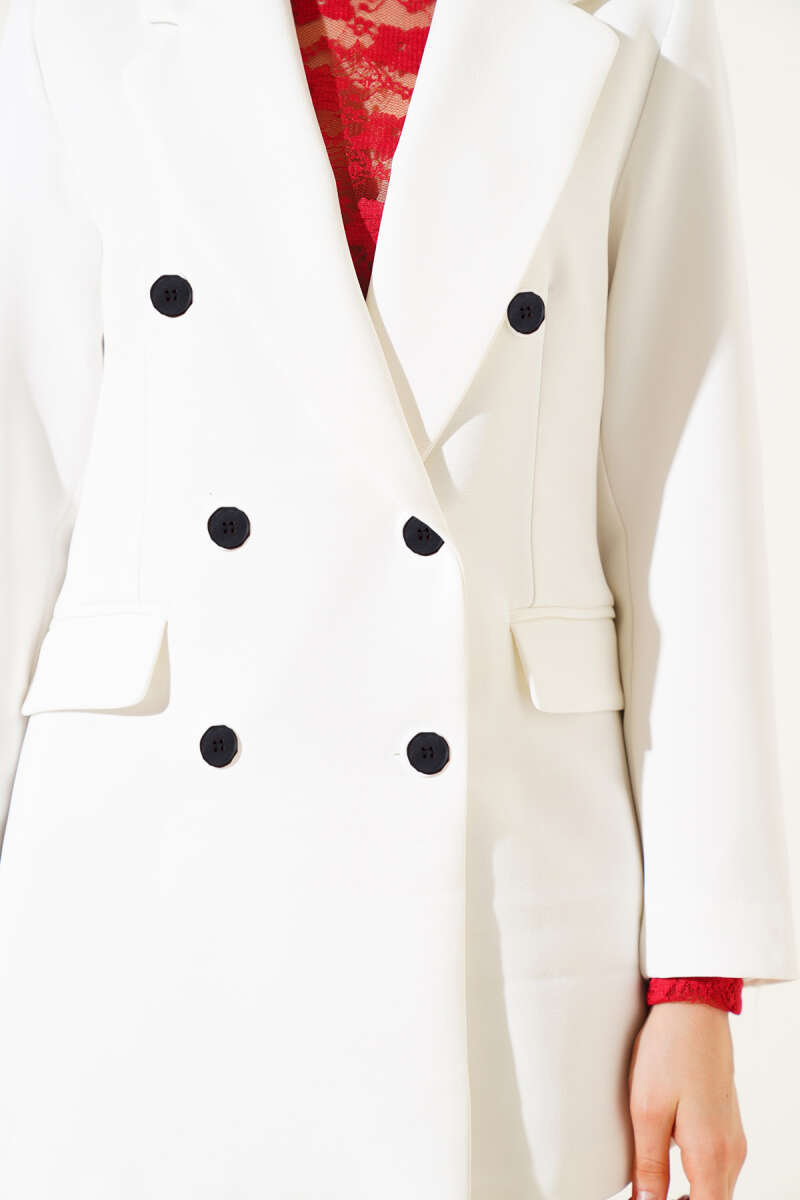 Kruvaze Yaka Düğmeli Astarlı Blazer Ceket