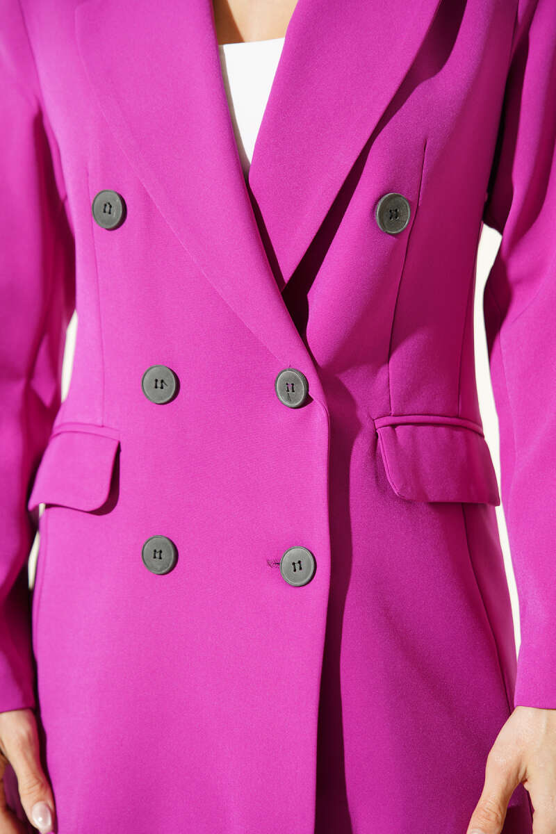 Kruvaze Yaka Düğmeli Astarlı Blazer Ceket