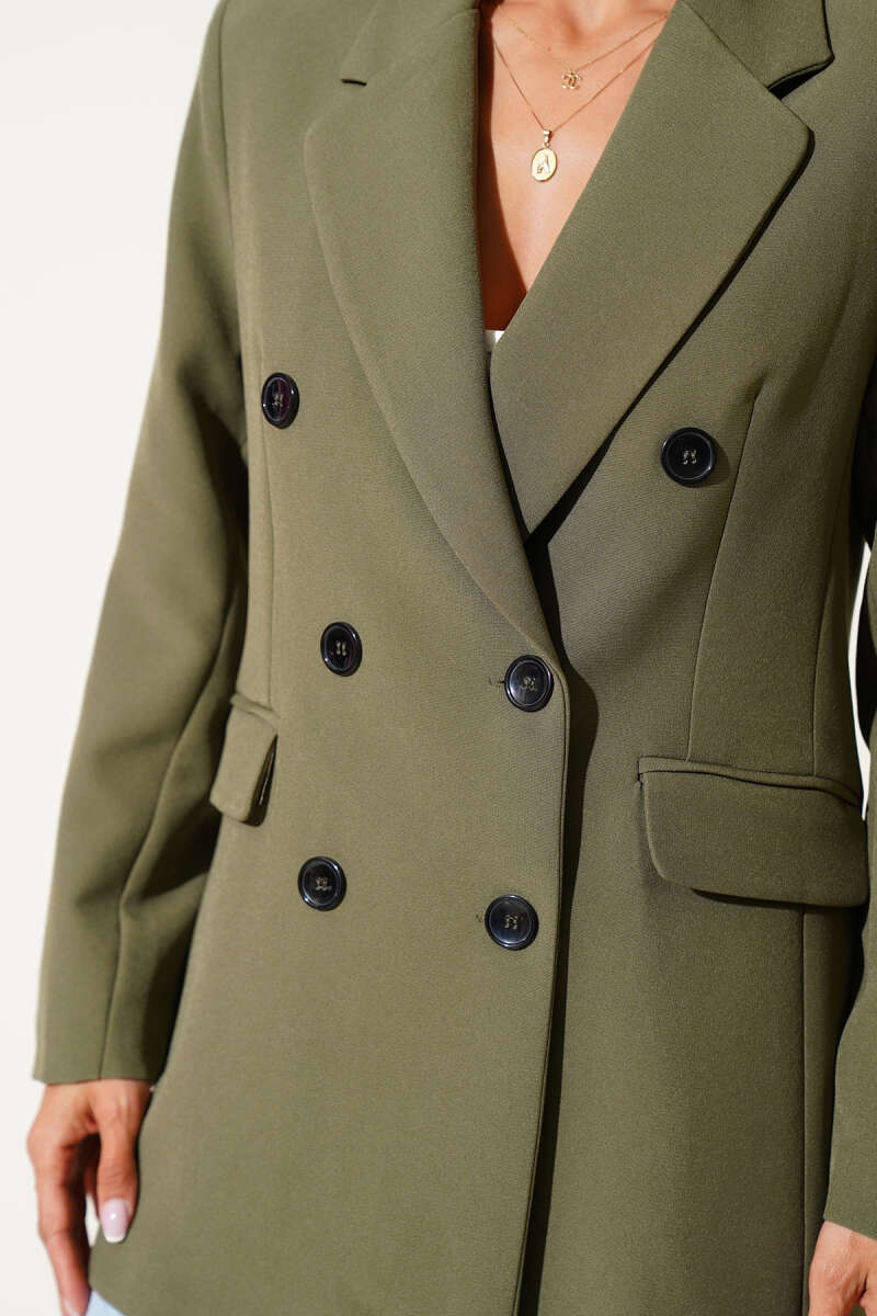 Kruvaze Yaka Düğmeli Astarlı Blazer Ceket