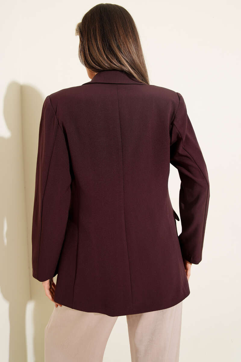 Kruvaze Yaka Düğmeli Astarlı Blazer Ceket