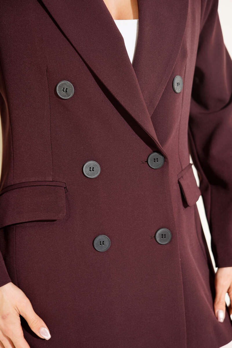 Kruvaze Yaka Düğmeli Astarlı Blazer Ceket