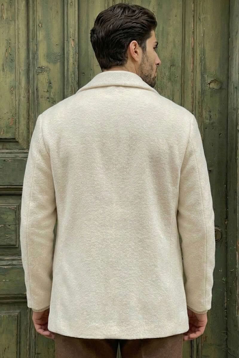 Kruvaze Yaka Oversize Kaşe Erkek Kaban