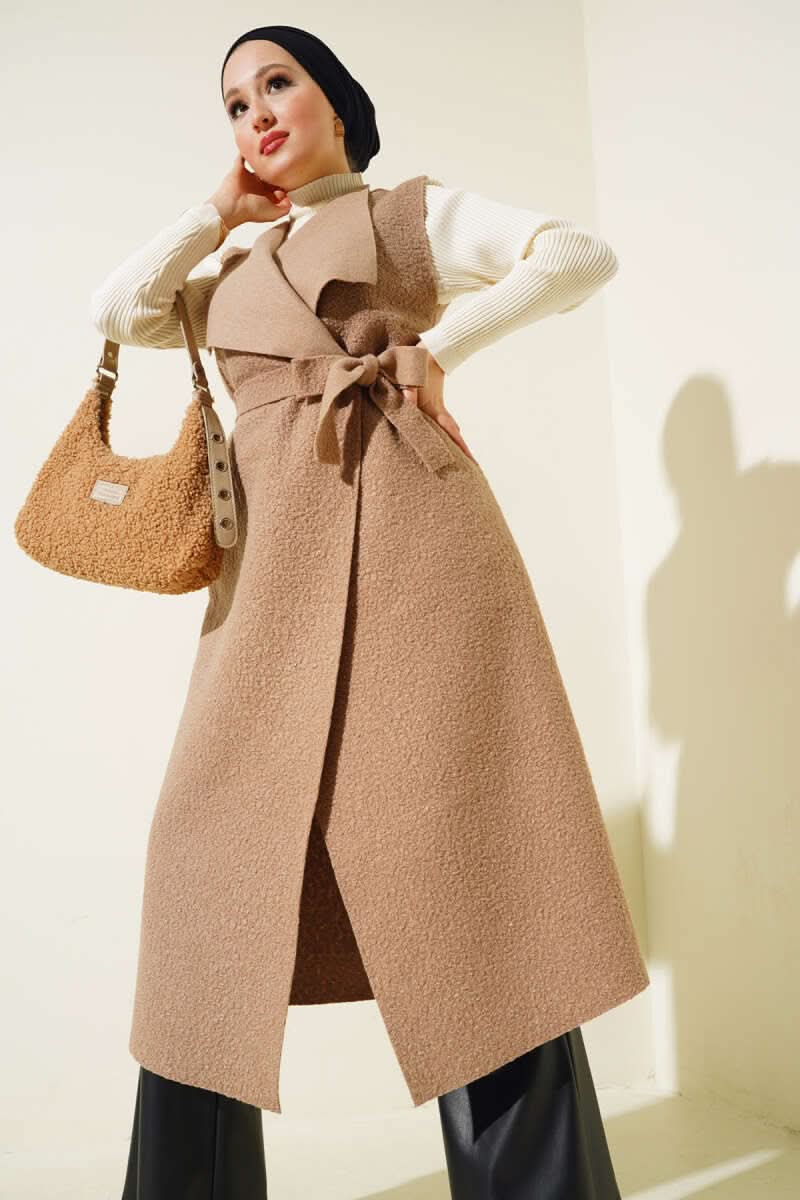 Doublebreasted Collar Long Boucle Vest