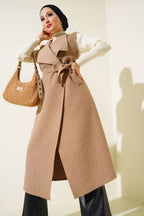 Doublebreasted Collar Long Boucle Vest