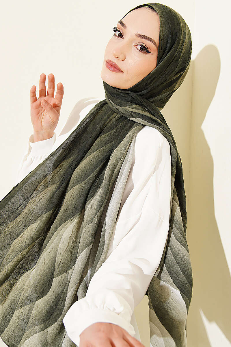 Kumul Degrade Desen Liva Modal Kraş Şal Haki