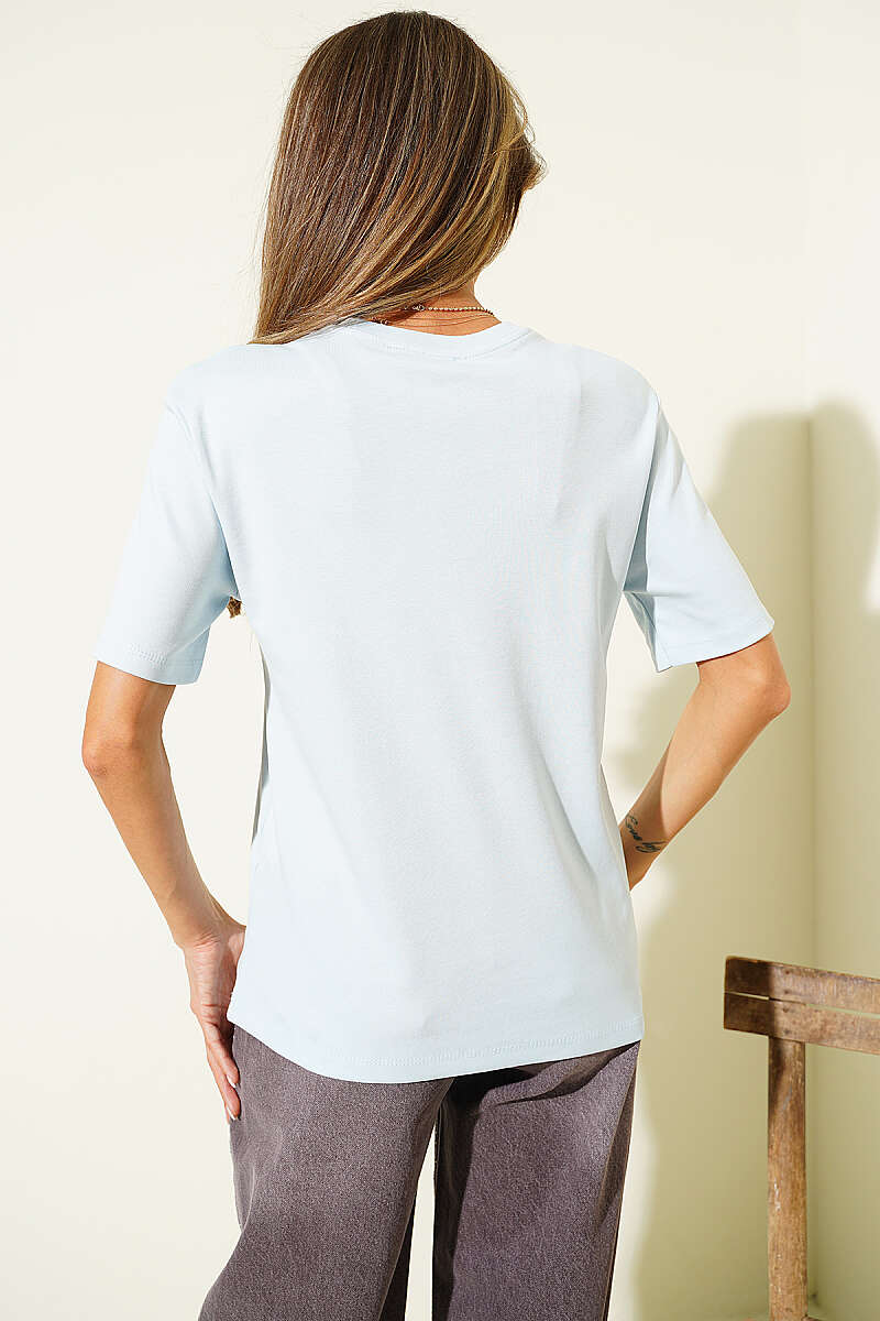 Kurdele Güpürlü T-shirt Buz Mavisi