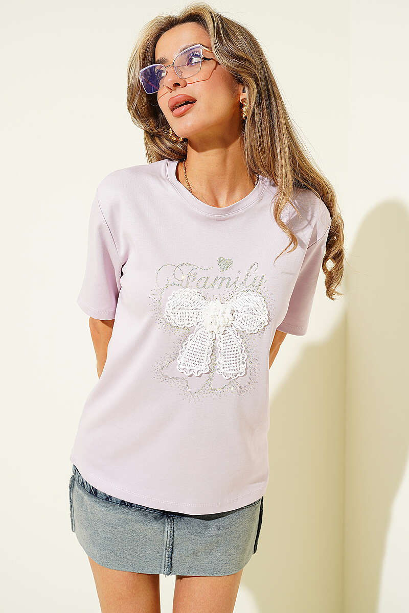 Kurdele Güpürlü T-shirt Lila
