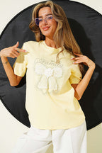Kurdele Güpürlü T-shirt Sarı