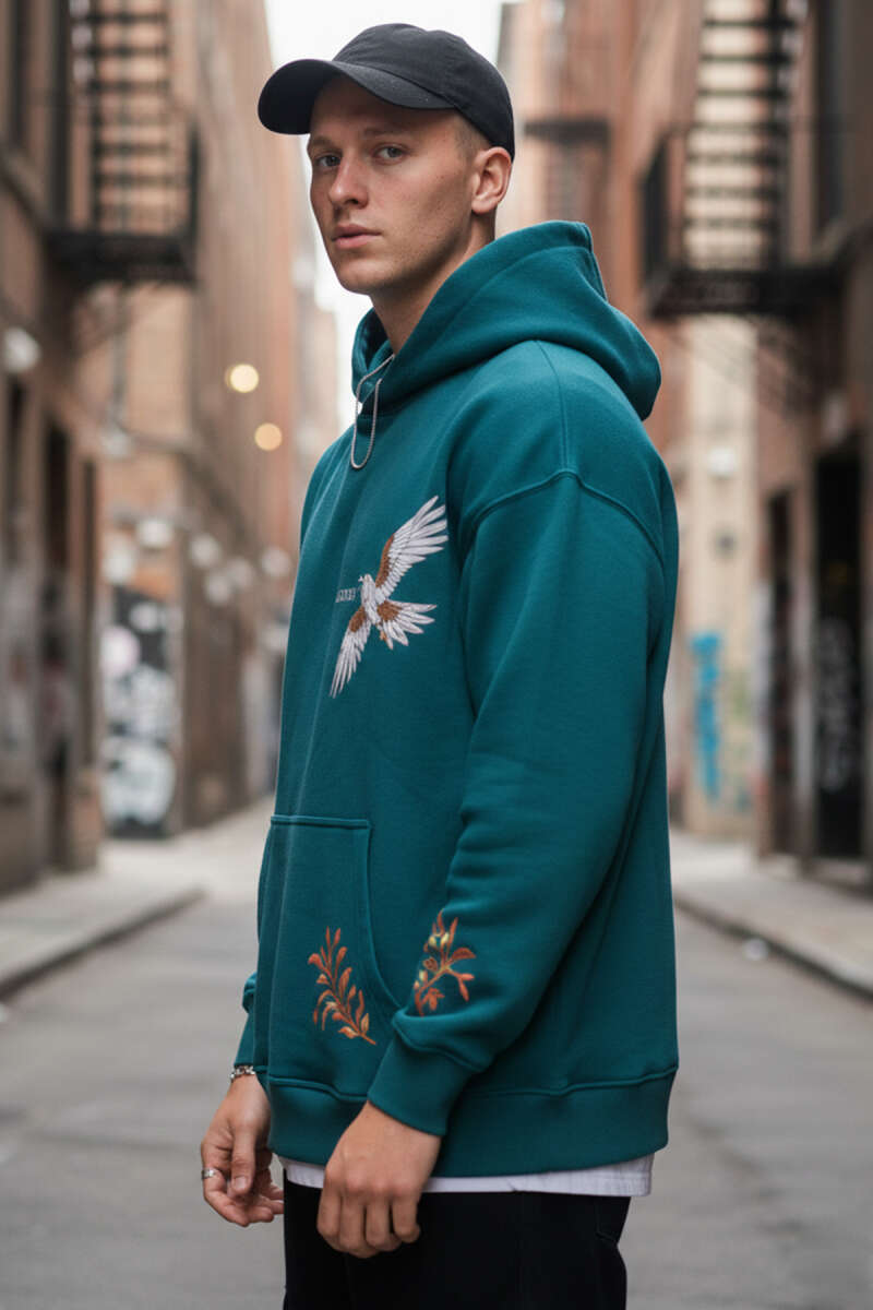 Bird Embroidered Hooded Men's Sweatshirt