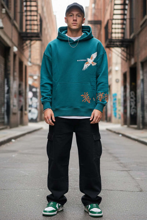 Bird Embroidered Hooded Men's Sweatshirt