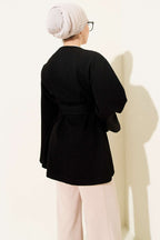 Kuşak Detaylı Kimono Siyah