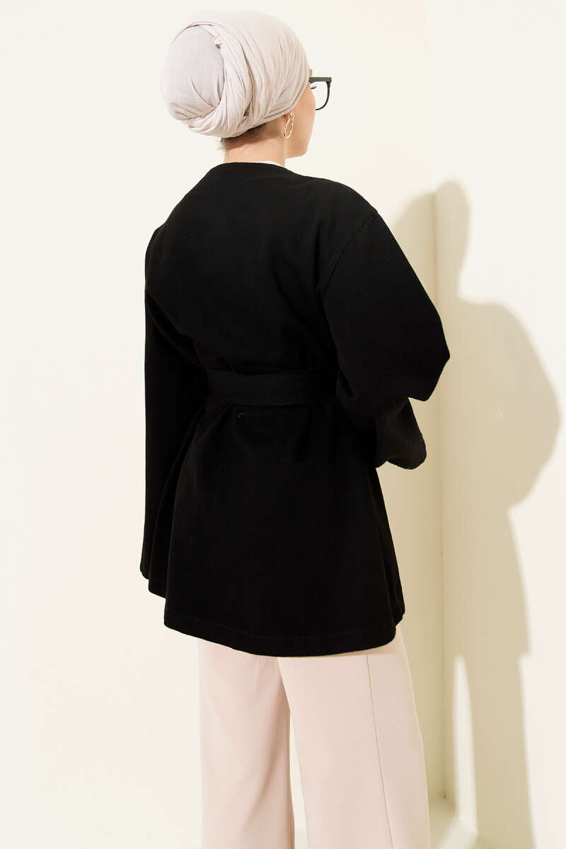 Kuşak Detaylı Kimono Siyah