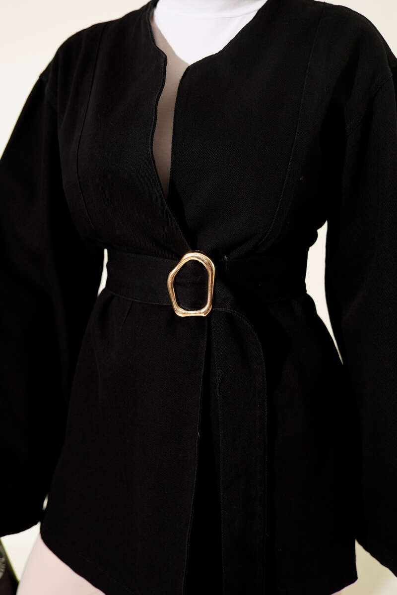 Kuşak Detaylı Kimono Siyah