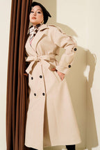 Kuşaklı Düğme Detaylı Kaşe Kaban