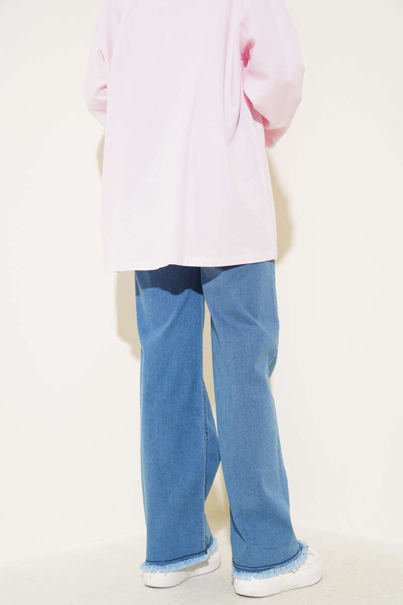 Kuşaklı Geniş Paça Kot Pantolon