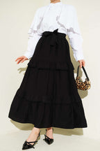 Kuşaklı Kat Detaylı Kloş Etek