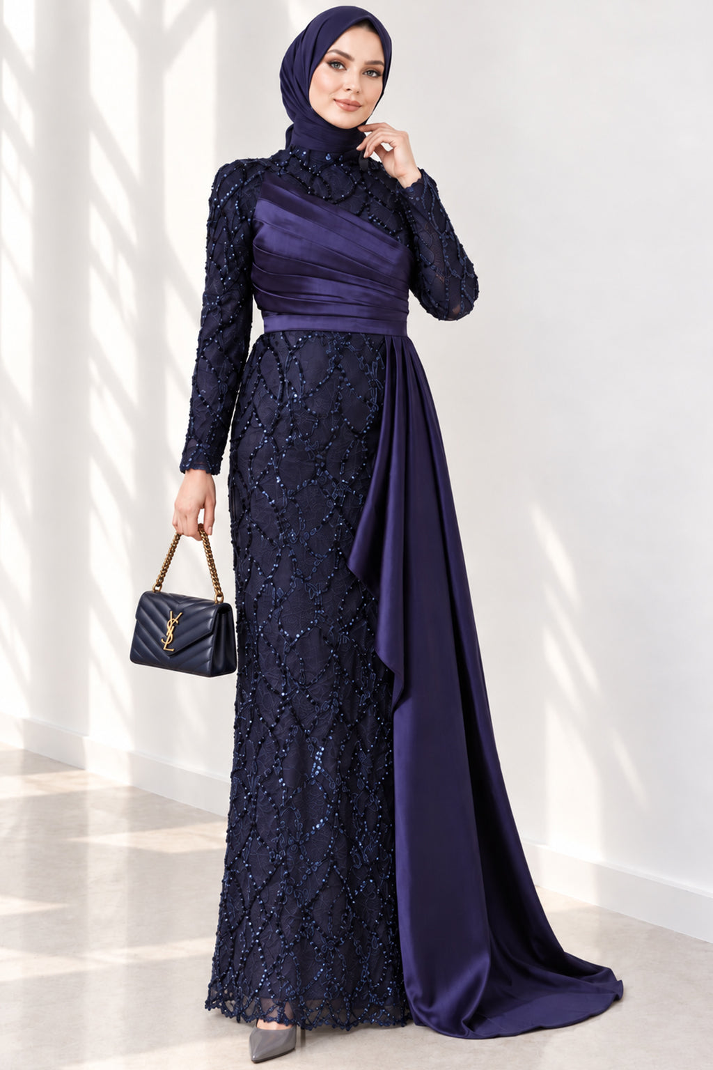 Draped, Beaded and Sequinned Evening Dress