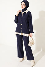 Pleated Detailed Gathered Two-Piece Set Beige