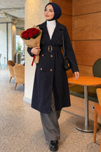 Cross Collar Pocketed Belted Trenchcoat Beige