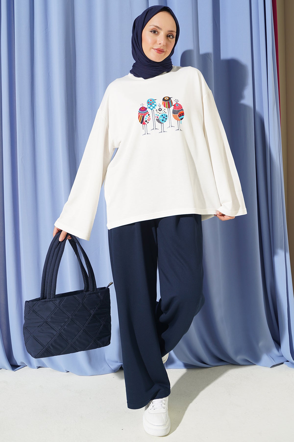 Crew Neck Printed Two-Piece Set Brown