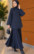 Chiffon Tunic with Polka Dot Collar Ties