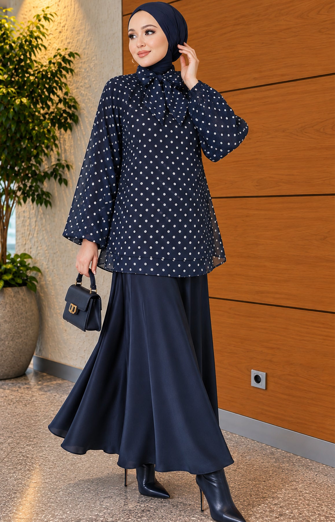 Chiffon Tunic with Polka Dot Collar Ties