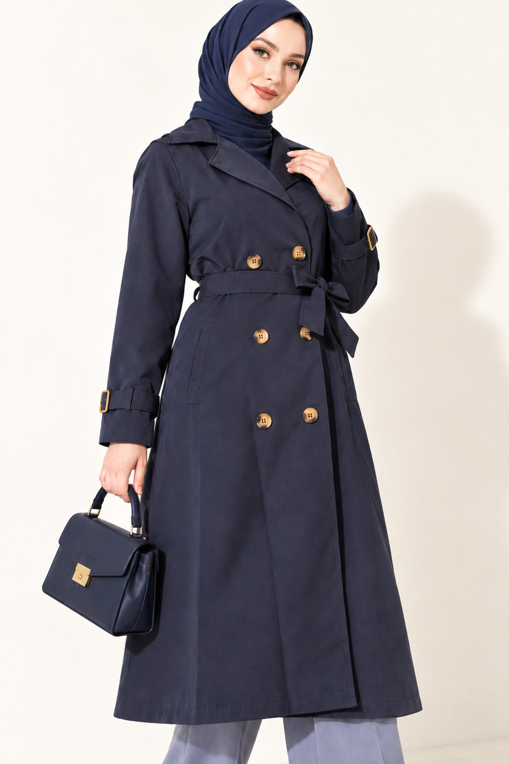 Doublebreasted Collar Trench Coat with Epaulettes