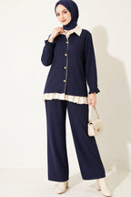Pleated Detailed Gathered Two-Piece Set Beige