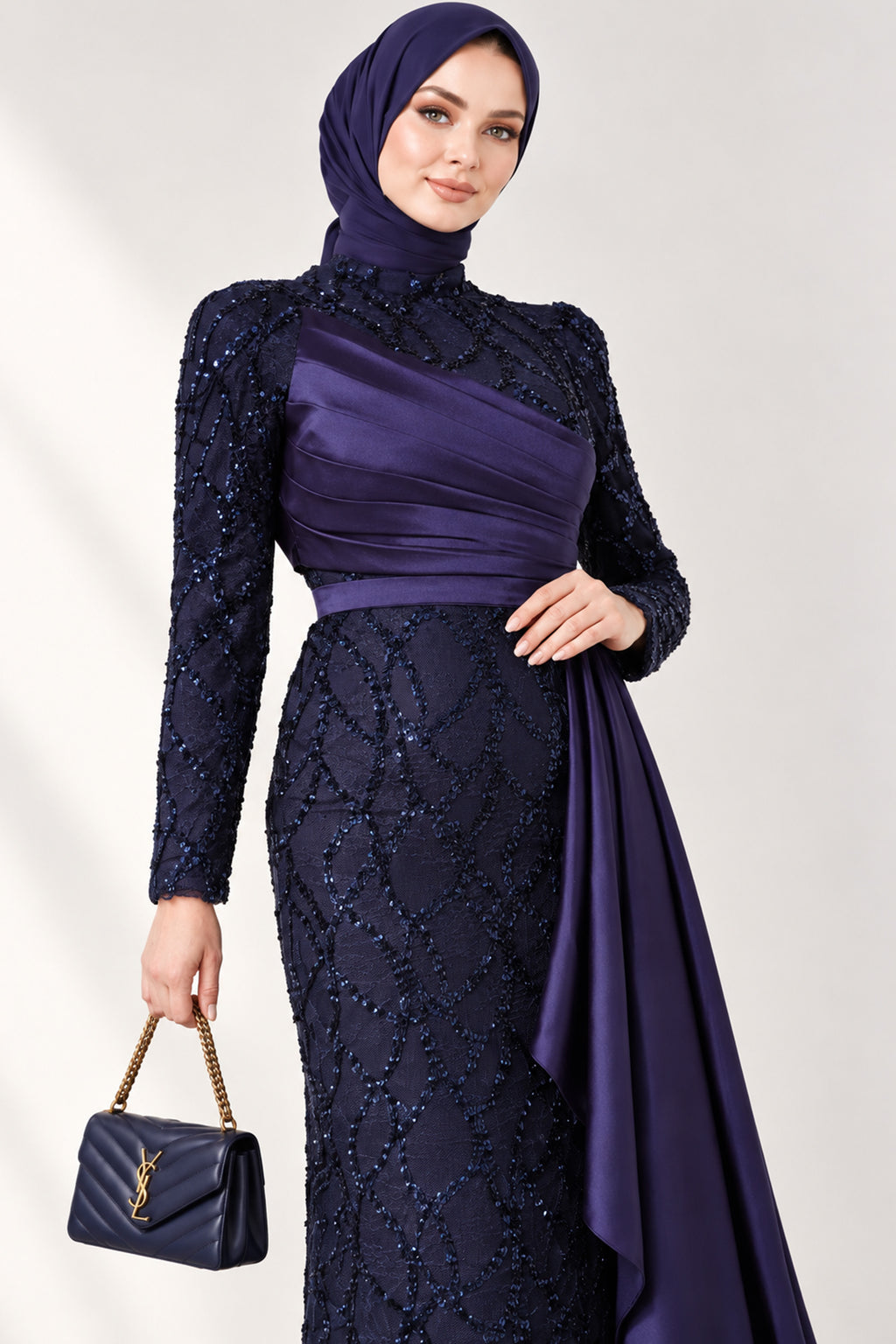 Draped, Beaded and Sequinned Evening Dress