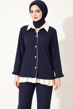 Pleated Detailed Gathered Two-Piece Set Beige