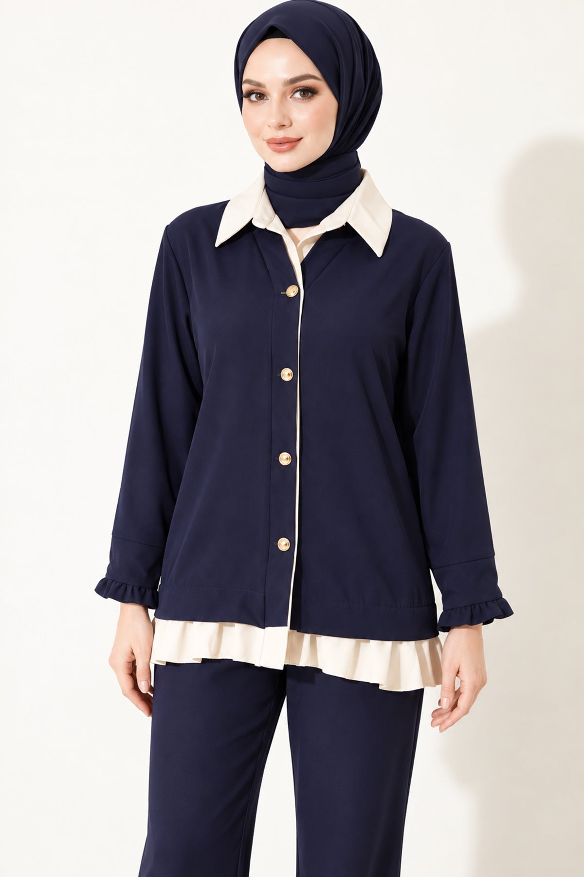 Pleated Detailed Gathered Two-Piece Set Beige