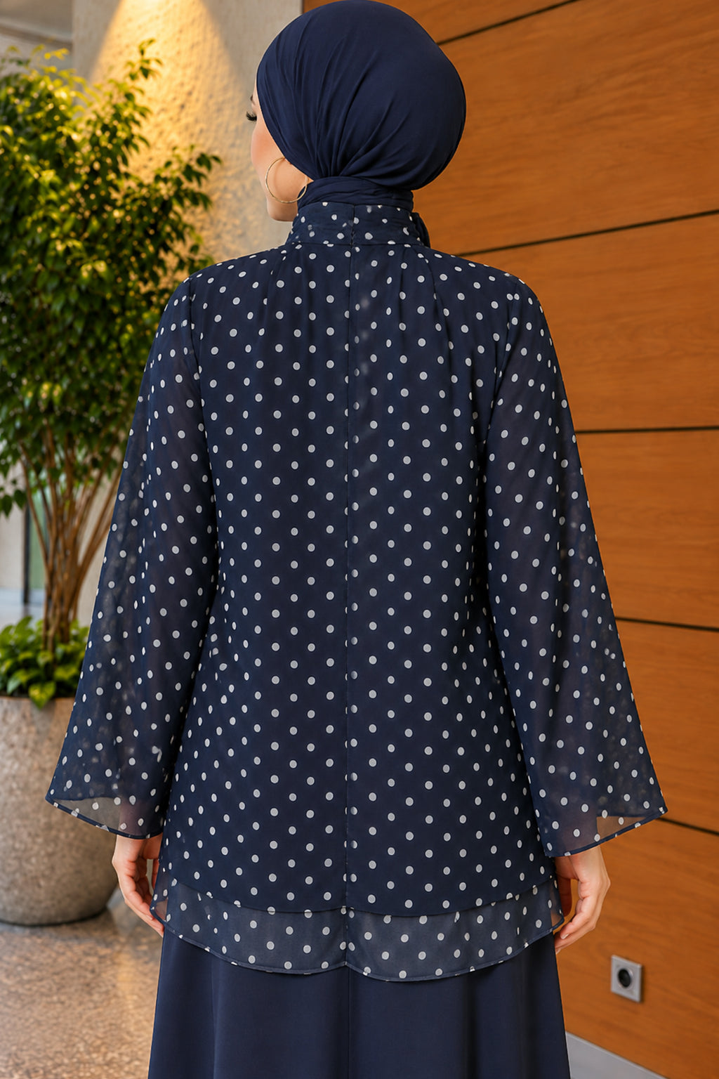 Chiffon Tunic with Polka Dot Collar Ties