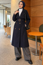 Cross Collar Pocketed Belted Trenchcoat Beige