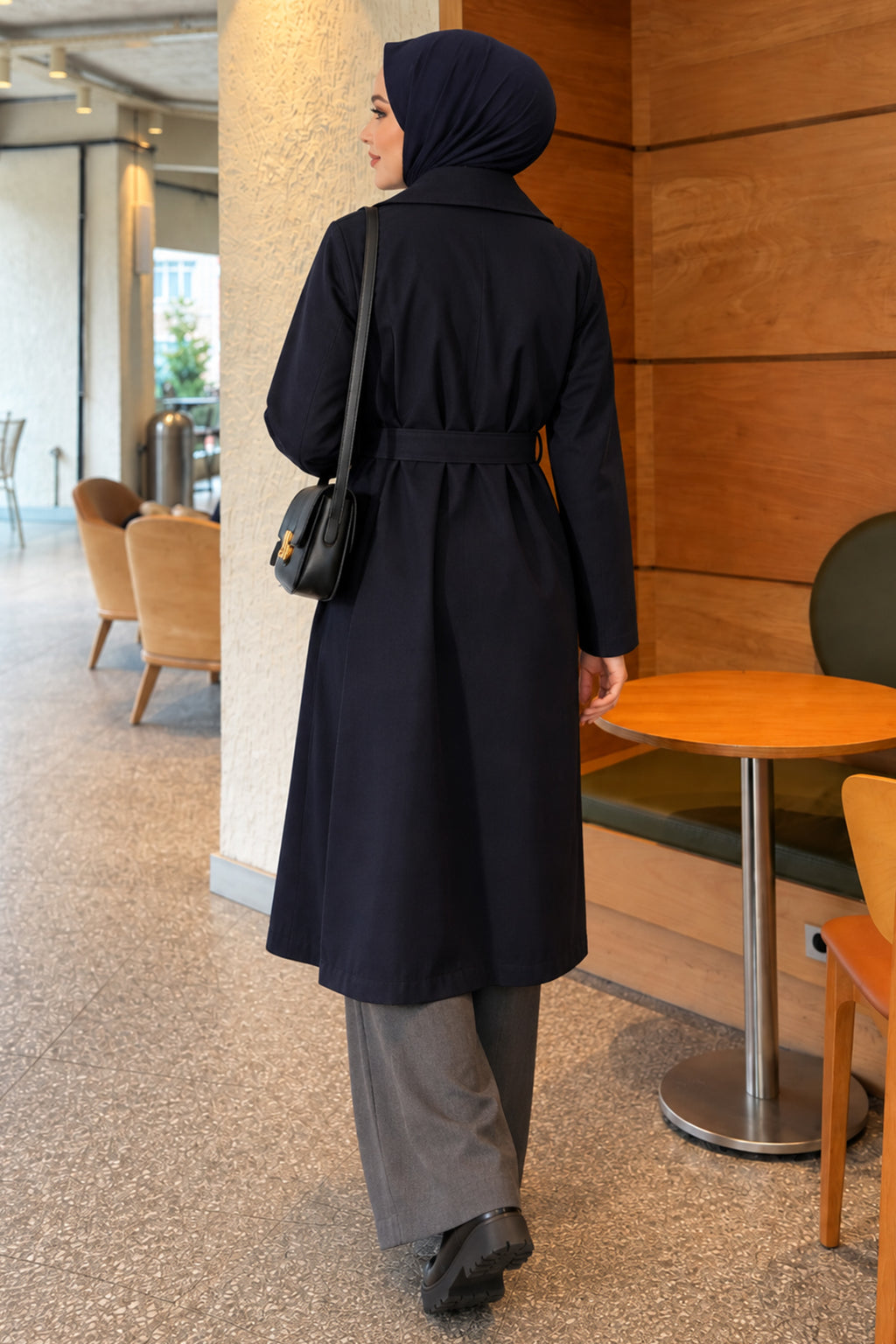 Cross Collar Pocketed Belted Trenchcoat Beige