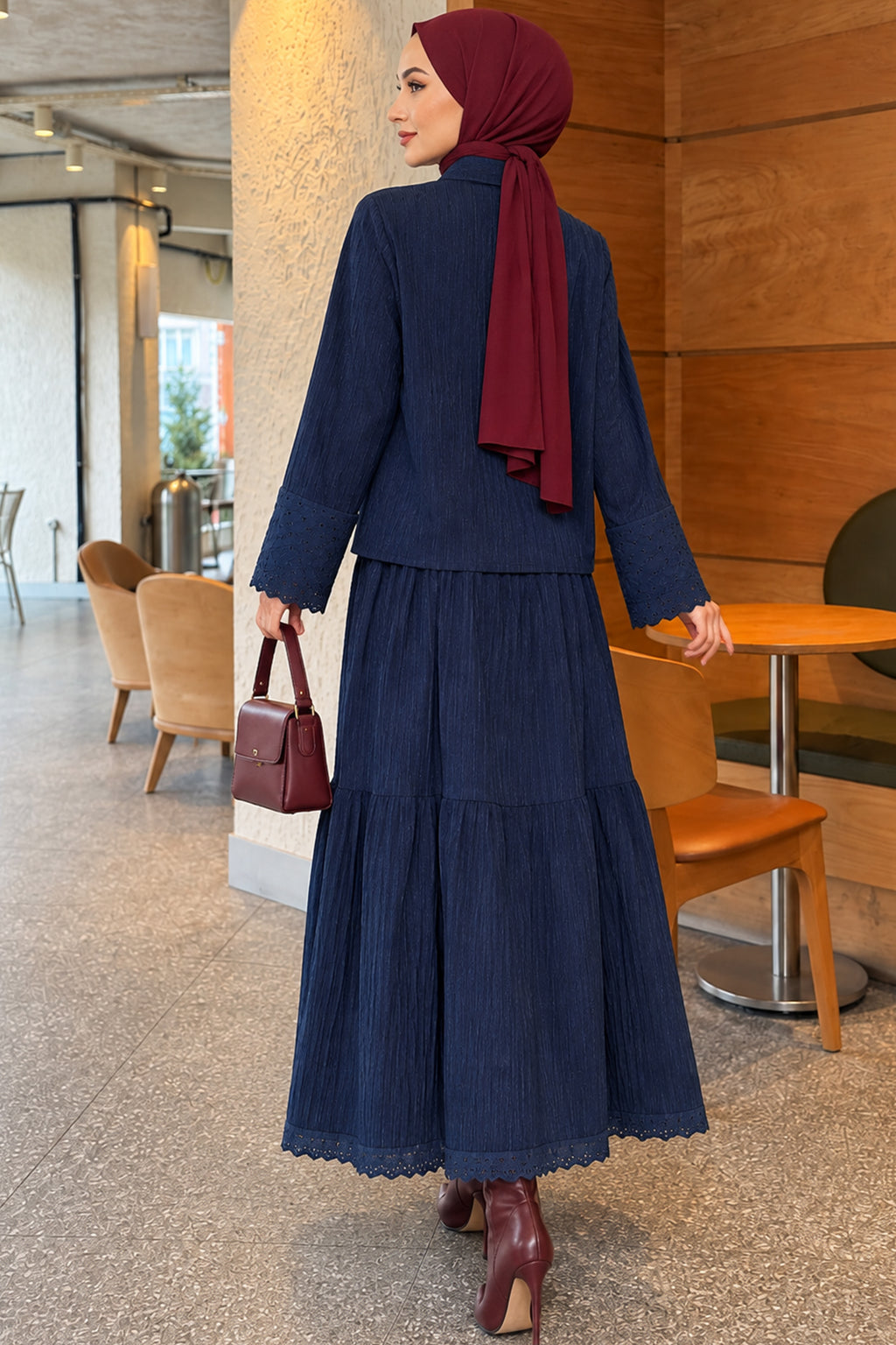 Crinkle Skirt Double Set with Pocket and Wrist Brodge