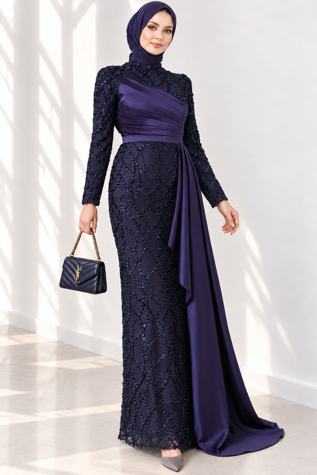 Draped, Beaded and Sequinned Evening Dress