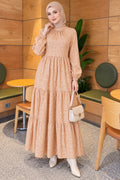 Front Ruched Floral Pattern Dress Latte