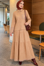 Crinkle Skirt Double Set with Pocket and Wrist Brodge